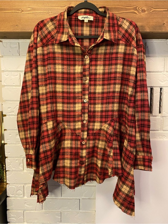 Harper Tops - Haptics Holly Harper Plaid Handkerchief Distressed Hem Tunic Top S Flannel NWOT
